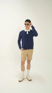 K/WOODS Ice Cool Long Sleeve Cardigan KW8213MKC | Khaki & Navy