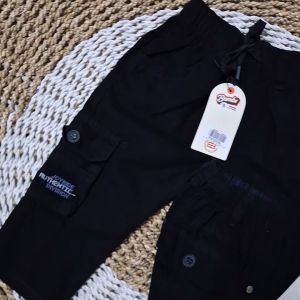 Bombi Kids Celana Panjang Cargo Anak Laki-Laki Full Black Katun Twill Bordir Street Mode Terbaru