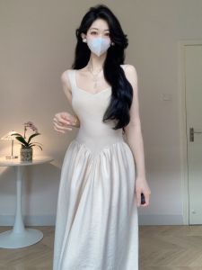 Amys Store Export Quality Knitting Fall and Winter New Arrival V-neck Strap Long Dress Cinched Sleeveless Elegant Slim Looking Dress