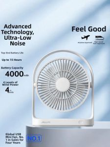 JISULIFE | Desktop Portable USB Charging Quiet Long Battery Life Strong Wind Fan