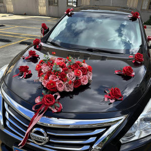 Red Heart Wedding Car Float Decoration Wedding Tie Layout Team Artificial Flower Wedding Car Decoration Car Head Flower Full Set Car