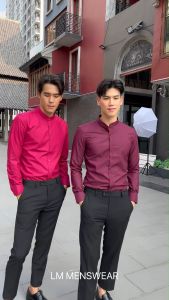 เสื้อเชิ้ตคุณภาพ คอจีน สีชมพูอ่อน (Soft Pink) ชมพูกุหลาบ (Rose Pink) สีแดง (Red) สีเลือดหมู (Maroon)