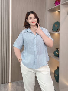 plus Size Womens Summer Thin Short Sleeve Shirt Loose Fit Slimming Cover Belly Versatile Top Korean Style Casual Wear