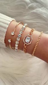 Rhinestone Crystal Bracelet Square Design Adjustable Fashion Jewelry for Women Shiny Gift for Party Wedding