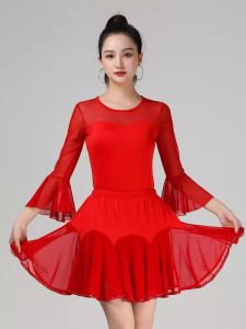 2024 Square Dance Costume Network Sleeve Short Sleeve Top Latin Dance New National Standard Dance Modern Dance Social Dance Costume Performance Costume