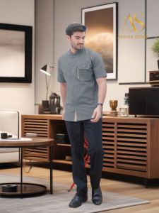 BAJU ATASAN PRIA REMAJA NIBRAS NK 101 GREY /ATASAN KOKO PRIA LENGAN PENDEK NK 101 ABU