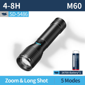 Smiling Shark SD5486 Mini Đèn Pin LED XHP70 Độ Sáng 5000 Lumens Siêu Sáng Dùng Pin 26650 Sạc USB Đèn Pin Cầm Tay Di Động Đèn Cắm Trại Chống Nước IPX4 3 Chế Độ Sáng Điều Chỉnh Tiêu Cự Lý Tưởng Cho Câu Cá Đi Bộ Đi Xe Đạp Và Sử Dụng Khẩn Cấp