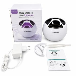 Dental Cleaning Pod 45kHz Ultrasonic Retainer UV Cleaner Machine Digital Timer 2 Modes 200ML Capacity for Dentures Mouth Guards