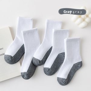 5 Pairs Soft Cotton Kids Socks Pure White Mid Calf Sport Socks for Boys Girls Toddler Student Socks