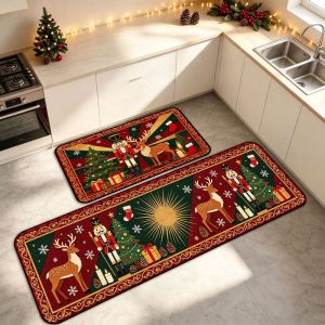 VIKAMA Hoạt Hình Ông Già Noel Kẹo Mía Giáng Sinh Thảm Nhà Bếp Chống Trơn Trượt Mặt Sau Bằng Cao Su Có Thể Giặt Được Trang Trí Nhà Chống Phai Màu Thảm Trải Sàn Để Sử Dụng Trong Nhà