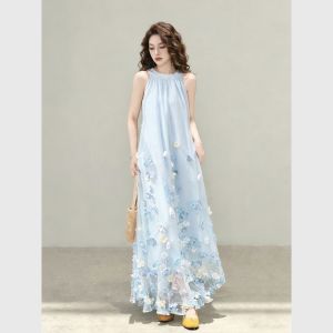 Flattering Elegant Blue Halter Dress