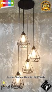 LAMPU GANTUNG DIAMOND KLASIK VINTAGE RETRO MINIMALIS KAP LAMPU GANTUNG HIAS CAFE TERMURAH HIASAN DEKORASI RUANG TAMU PLAFON TERAS WARNA HITAM PUTIH GOLD 4