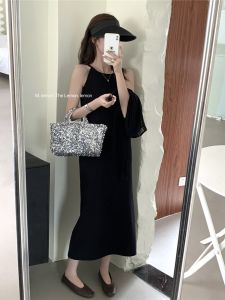 ชุดเดรสยาวทรงเอแขนกุดถักคอวีสไตล์ฝรั่งเศส ทรงเข้ารูป ทรงเข้ารูป สำหรับผู้หญิง ฤดูใบไม้ผลิ ฤดูใบไม้ร่วง ฤดูใบไม้ร่วง