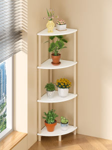 Corner Flower Stand Floor Mounted Triangle Sofa Side Table Plant Display Rack Nordic Style Wooden Frame Multi-Functional Home Furniture