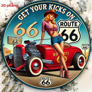 Biển Hiệu Treo Tường Bằng Nhôm Vintage Route 66 8x8 Inch Trang Trí Kim Loại Cổ Điển Với Hình Xe Hơi Cổ Điển Và Hoa Hồng Đỏ Vật Dụng Cần Thiết Cho Nhà Cửa.