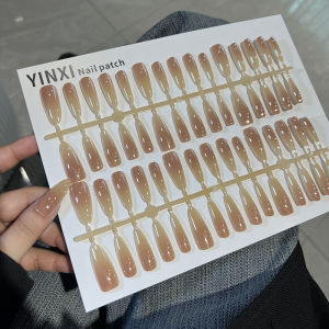 INS Wear Nail Polish Seamless Short Square round Prefabricated Semi-Finished Products Full Stickers Cat Eye Electroplating Aurora Mint Mermaid