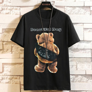plus Size Mens Casual Loose T-shirt round Neck Short Sleeve Summer Fashion Urban Style Printed Top for Heavy People