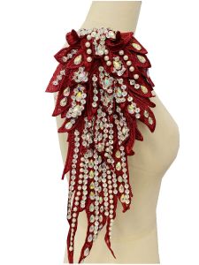 Hand Sewn Multi-Colored Rhinestone Lace Embellishments Luxury Diamond Decorations for Clothing Shoulder Pads in White Red Blue