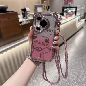Huawei Pura70 Pro+ Full Cover Anti-Fall Womens Fashionable Crossbody Phone Case Electroplated Cartoon Sparkling Silicone Shell