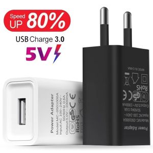 5V 1A EU Plug USB Chargers Travel Wall Charging Head Phone Adapter Compatible with IPhone 16 15 IPad Samsung Tablet Laptop Power Charger