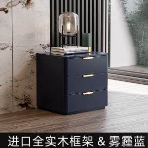 Modern Light Luxury Fancy Small Bedside Table Solid Wood 3-Layer Height 55 Italian Stone Plate Minimalist Ins Style Leather Bedside Cabinet