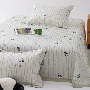 2024 New Arrival Cute Panda Tencel Bamboo Fiber Three-Piece Set of Summer Sleeping Mat Summer Ice Silk Bed Sheets Fabric Cooling Mattress Soft Mat