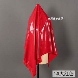 Bright Red Chinese Red Mirror PU Leather Fabric High Elasticity Waterproof Imitation Leather Material Shiny Clothing Fabric