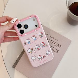 Sanrio | Korean Cute Cartoon Silicone Pink Sanrio Full Screen KT Phone Case For iPhone 17 16 15 Pro Max Shockproof Protective Soft Cover