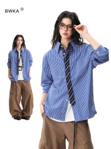 BWKA | Collar Tie Plaid Loose Blouse