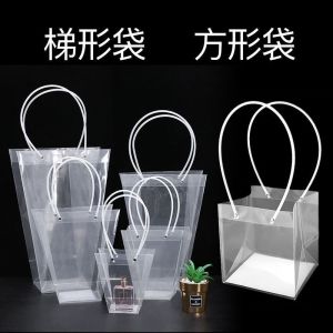 Transparent Handheld Flower Delivery Bags Gift Packaging Plastic Bags for Florist Business  Flowers Present Wrapping