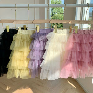 Girls Cake Skirt Half-length Spring Autumn New Style Children Universal Pure Color Puffy Long Skirts Korean Version Pure Cotton