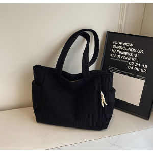 Corduroy Canvas Tote Bag Womens Large Capacity Handbag Commuter Single Shoulder Bag Casual Shopping Bag Soft Handle