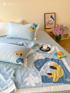 Cartoon Patchwork Embroidery Kids New Summer Cool Quilt Four-Piece Set Ice Silk Machine Washable Skin-Friendly Air Conditioning Quilt