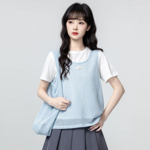 ZISUO | Blue Round Neck Short Sleeve Summer New Style Layering T Shirt And Vest Set