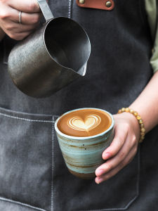 Thickened Ceramic Handheld Vintage Coffee Cup with Latte Art 250ml Handmade Japanese Style Texture Pattern for Coffee Lovers