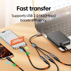 Cáp Sạc Đa Cổng NNBILI 3 Trong 1 USB A/Type C Bộ Chia Hub Mở Rộng Đa Cổng OTG Cho Điện Thoại Dòng Điện Tối Đa 5A Chất Liệu Dây Bện