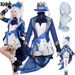 Anime Genshin Tác Động Furina Trang Phục Cosplay Fontaine Thần Công Lý váy xanh da trời Nước Thiên Chúa Focalors Tailcoat Phù Hợp Với Với Trang Phục Chính Thức Mũ bữa tiệc Halloween Trang Phục