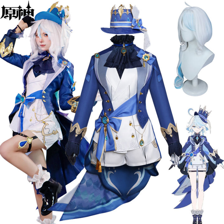 Anime Genshin Impact Furina Cosplay Costume With Formal Hat Fontaine ...