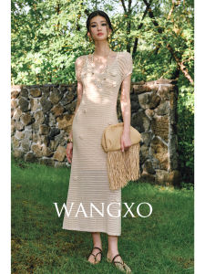 WANGXO | Đầm Tay Làm Bằng Tencel 100% Thêu Ren Cây Nho