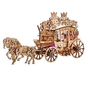 Rustic 3D Horse-Drawn Cart Assembly Kit - 3D Wooden Puzzle DIY Carriage Model Tabletop Decor Craft With Night Light - Festive D