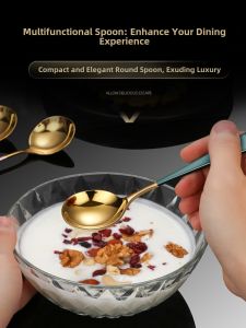 CUGF 304 Stainless Steel Spoon Long Handle round Head Creative Cute Small Soup Spoon for Eating Home Use Dining Utensils