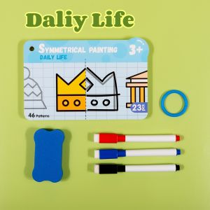 46 Pattern Dry Erase Graffiti Cards Cartoon Grids Symmetrical Axis Painting Puzzle Educational Toys Left and Right Brain Linkage Development Student Teaching Auxiliary Pen Control Exercise Book Suitable for Holiday Gifts