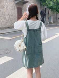 ชุดเดรสสั้นผ้าเดนิมสไตล์เกาหลีสำหรับผู้หญิง ชุดสองชิ้น แขนสั้น คอตั้ง สไตล์หวาน ฤดูร้อน 2025 ชุดทำงานลำลอง