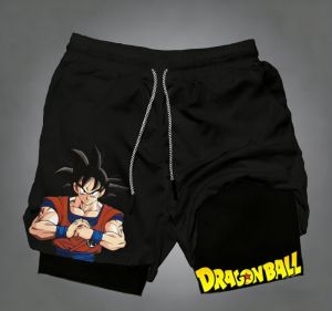 Bandai | 2026 Summer Dragon Ball Vintage Quick-Dry 2-in-1 Sports Shorts Men Goku Print Oversized Fitness Workout Shorts for Adult Men