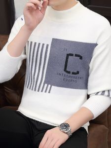 ROMON | Lormen Mens Thickened Half High Collar Knitted Sweater Fashionable Urban Style Winter Long Sleeve Loose Fit Casual Wear