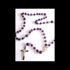 Kalung Rosario Batu Amethyst Kecubung Ungu Handmade NLR25