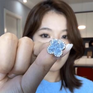 Blue Rhinestone Four-Leaf Clover Earrings Delicate Luxury