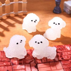 Bộ 4 Charm Giày Hình Chó Con Phát Sáng Màu Trắng Chất Liệu ABS Có Lỗ Dễ Thương Trang Trí Dép Phụ Kiện Tự Làm Cho Túi Đi Biển