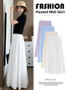 YAYANGREN | White New Summer High Waist A-line Long Pleated Flared Skirt