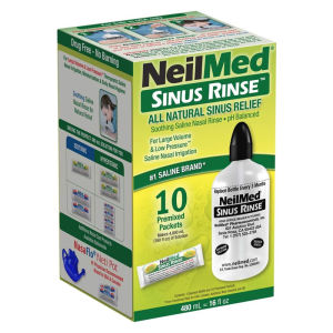 NeilMed Nasal Rinse Bottle with High Salinity Salt Packs for Adults 10 Packs Home Use Nasal Wash Device Yoga Fitness Supplies